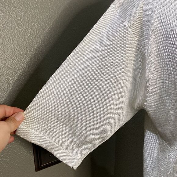 Vintage Jacqueline Ferrar Metallic Silver Short Sleeve Knot Sweater Top - Picture 4 of 10